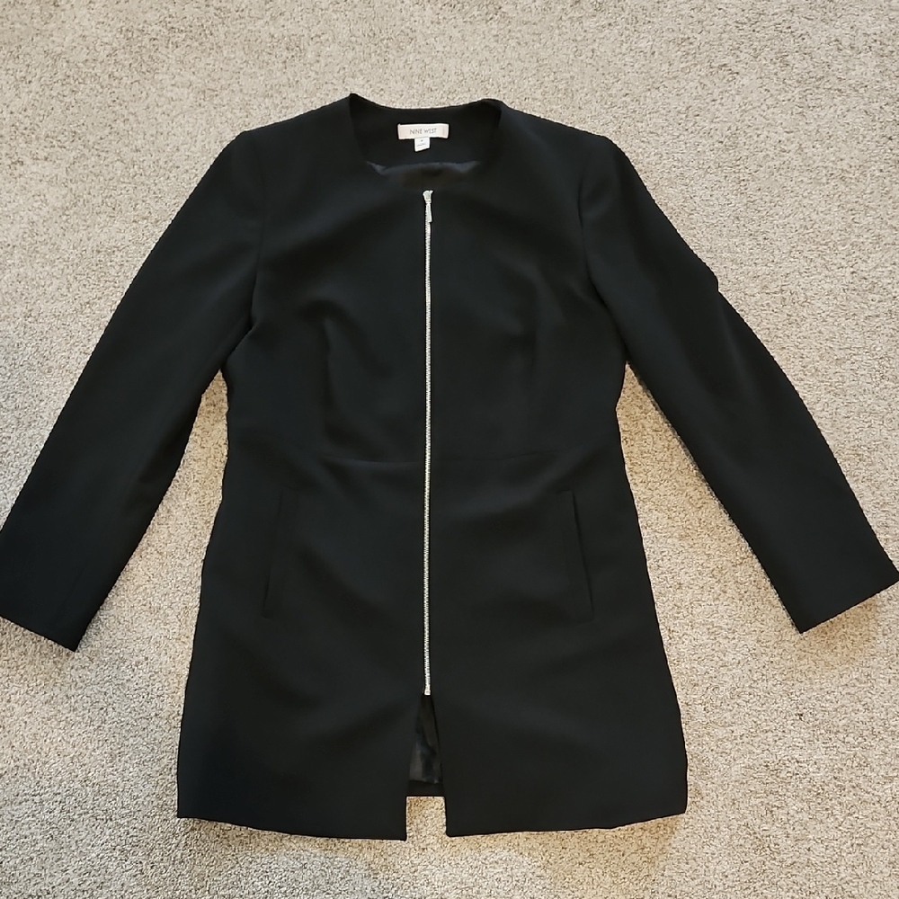 Nine West Black Long Zip Front Blazer Jacket